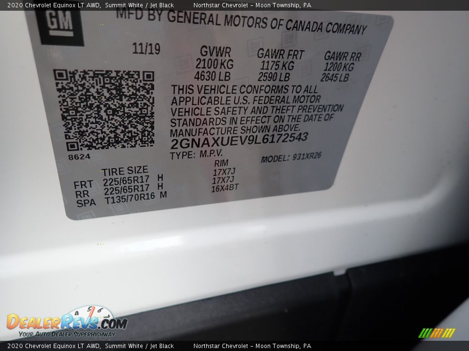 2020 Chevrolet Equinox LT AWD Summit White / Jet Black Photo #15