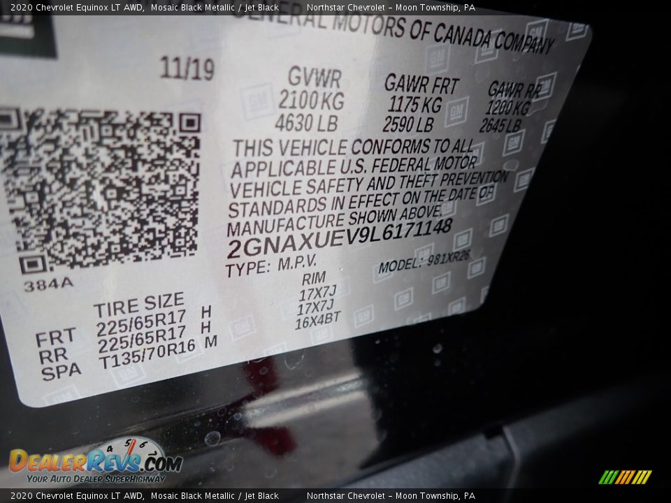 2020 Chevrolet Equinox LT AWD Mosaic Black Metallic / Jet Black Photo #16