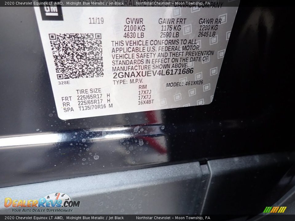 2020 Chevrolet Equinox LT AWD Midnight Blue Metallic / Jet Black Photo #16