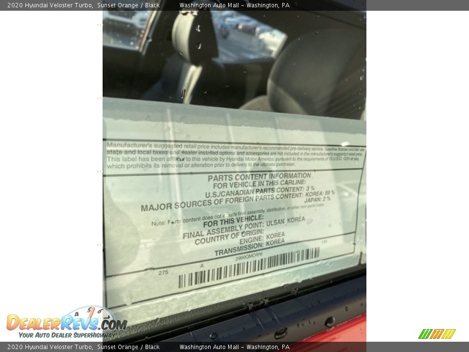 2020 Hyundai Veloster Turbo Sunset Orange / Black Photo #11