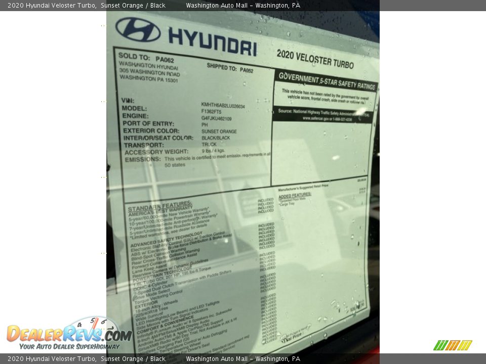 2020 Hyundai Veloster Turbo Window Sticker Photo #12