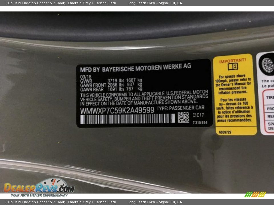 2019 Mini Hardtop Cooper S 2 Door Emerald Grey / Carbon Black Photo #19