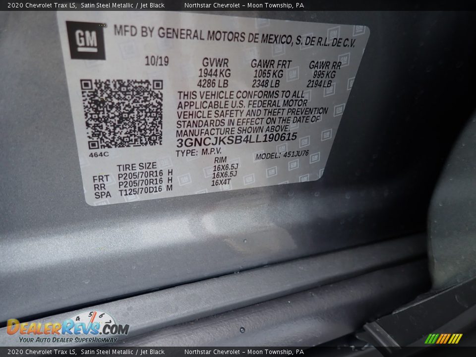 2020 Chevrolet Trax LS Satin Steel Metallic / Jet Black Photo #15