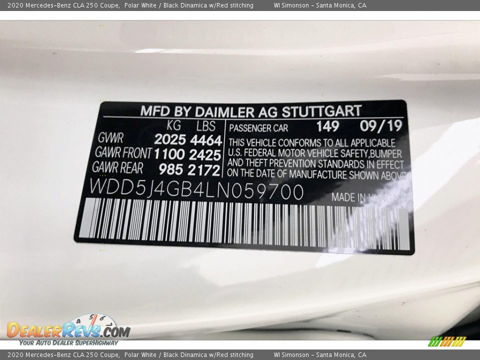 2020 Mercedes-Benz CLA 250 Coupe Polar White / Black Dinamica w/Red stitching Photo #11