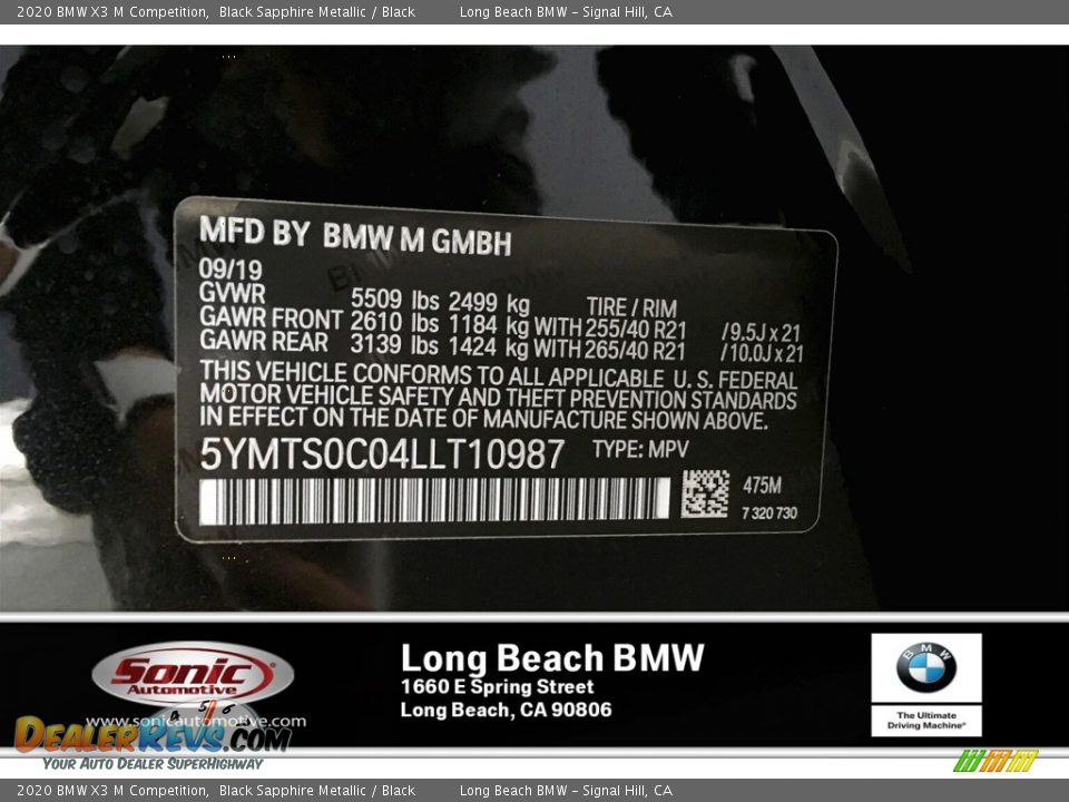 2020 BMW X3 M Competition Black Sapphire Metallic / Black Photo #11
