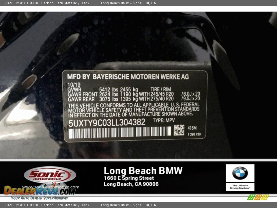 2020 BMW X3 M40i Carbon Black Metallic / Black Photo #11