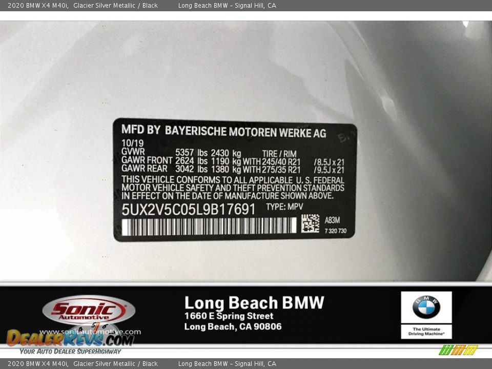 2020 BMW X4 M40i Glacier Silver Metallic / Black Photo #11