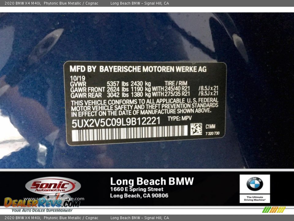 2020 BMW X4 M40i Phytonic Blue Metallic / Cognac Photo #11