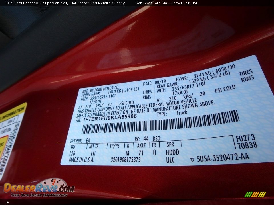 Ford Color Code EA Hot Pepper Red Metallic