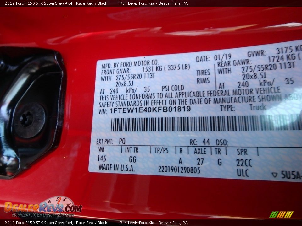 2019 Ford F150 STX SuperCrew 4x4 Race Red / Black Photo #10