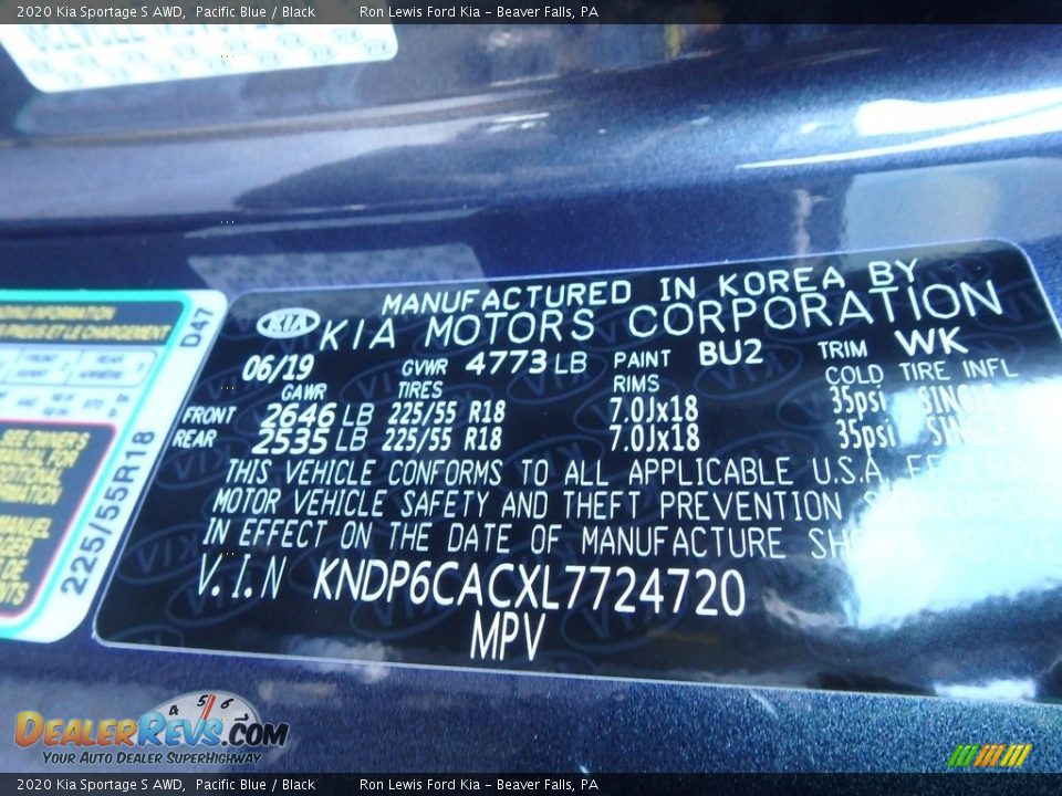 2020 Kia Sportage S AWD Pacific Blue / Black Photo #11