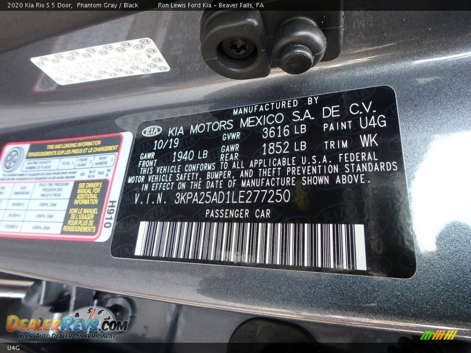 Kia Color Code U4G Phantom Gray