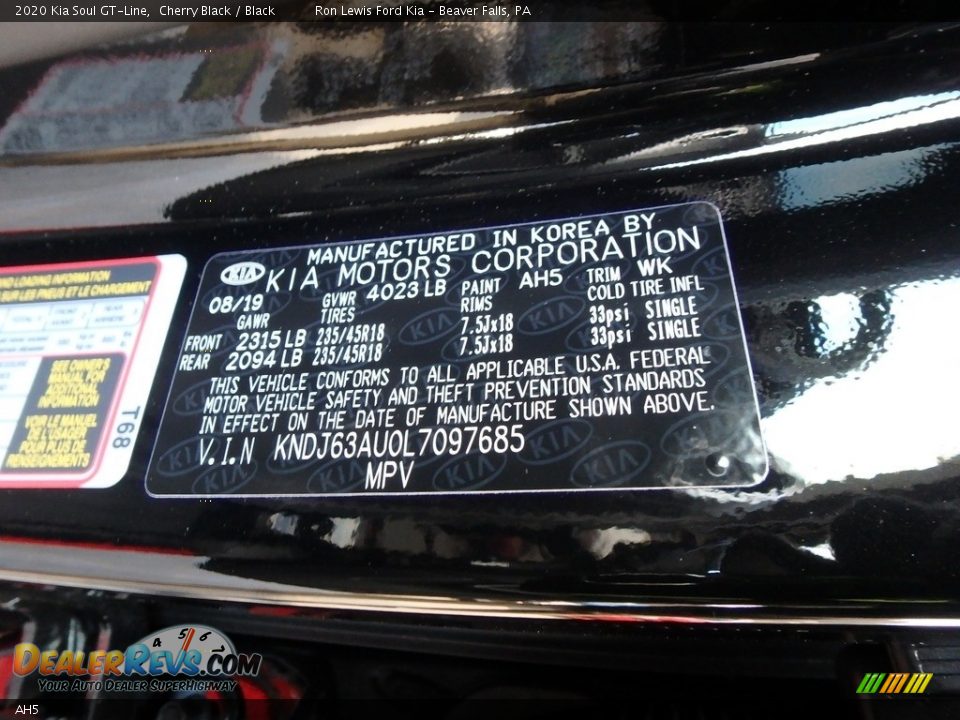 Kia Color Code AH5 Cherry Black