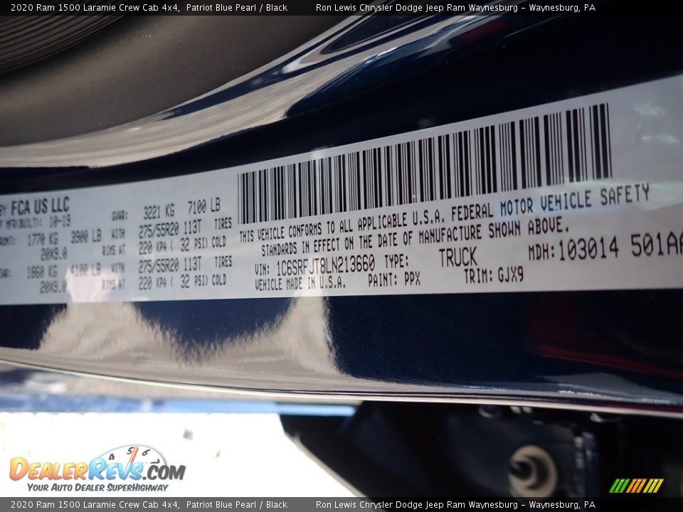 2020 Ram 1500 Laramie Crew Cab 4x4 Patriot Blue Pearl / Black Photo #16