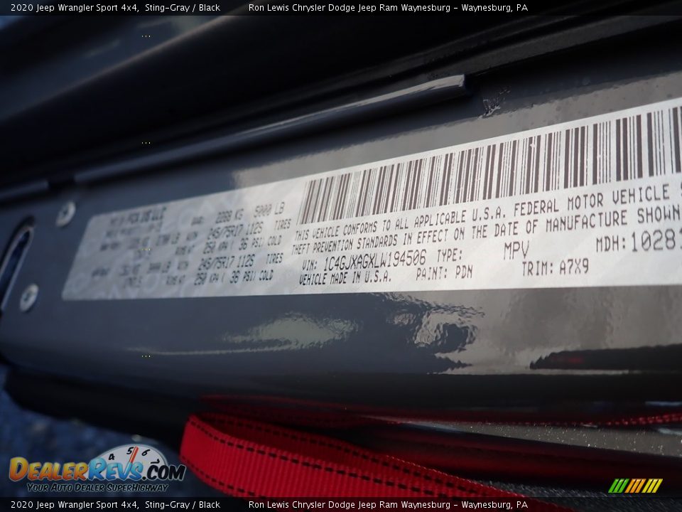 2020 Jeep Wrangler Sport 4x4 Sting-Gray / Black Photo #14