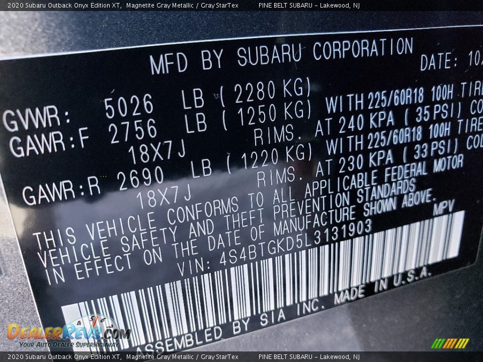 2020 Subaru Outback Onyx Edition XT Magnetite Gray Metallic / Gray StarTex Photo #9