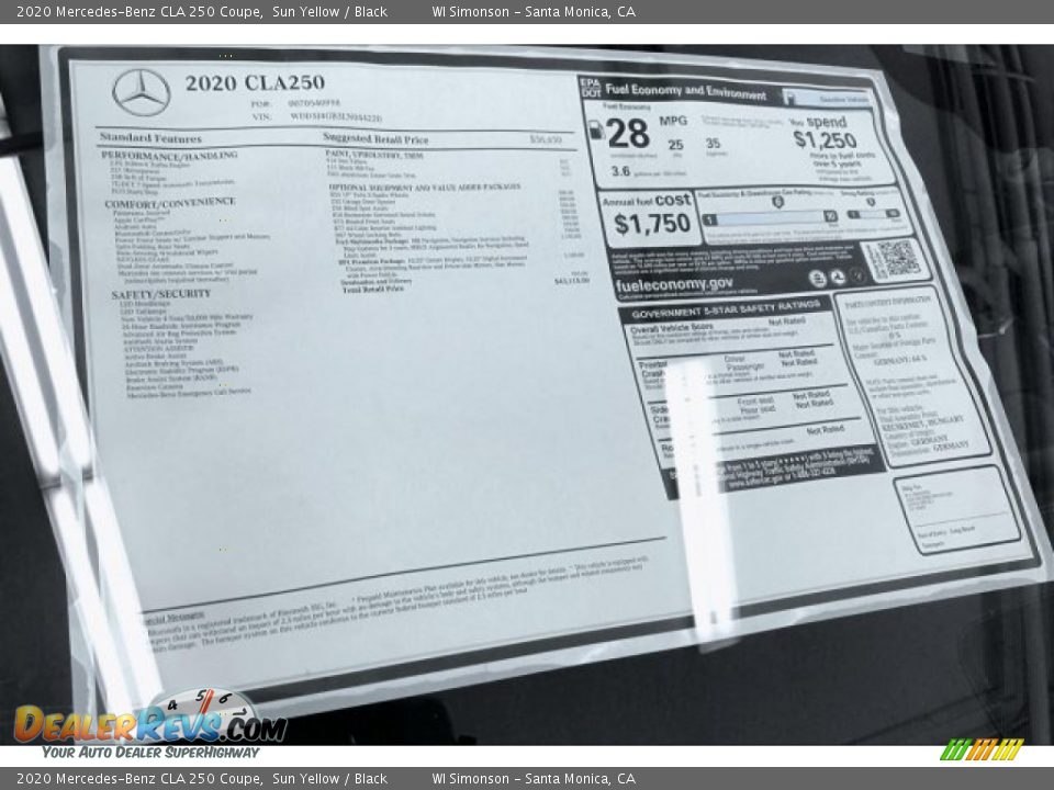 2020 Mercedes-Benz CLA 250 Coupe Window Sticker Photo #10