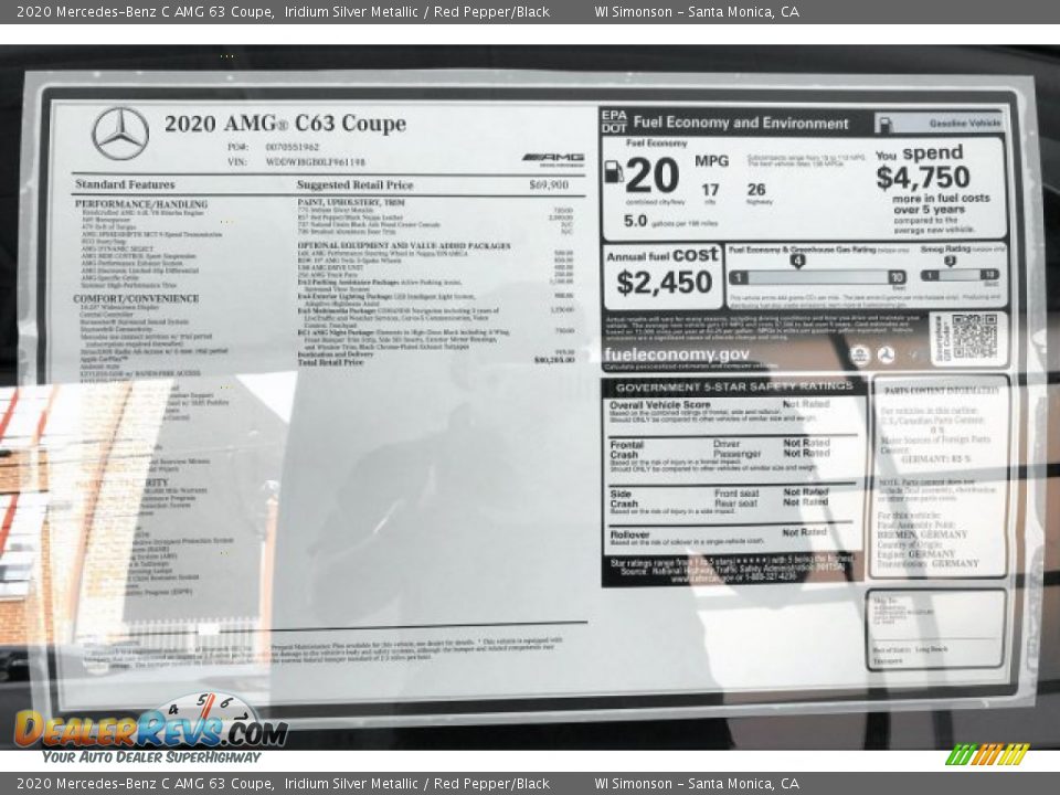 2020 Mercedes-Benz C AMG 63 Coupe Window Sticker Photo #11