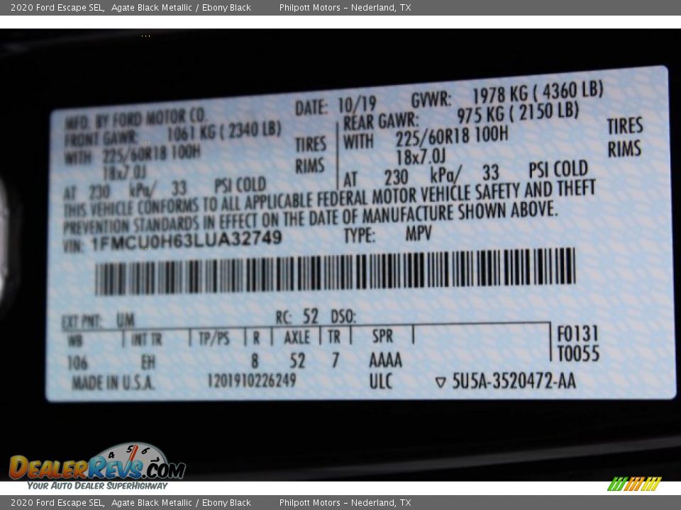 2020 Ford Escape SEL Agate Black Metallic / Ebony Black Photo #28