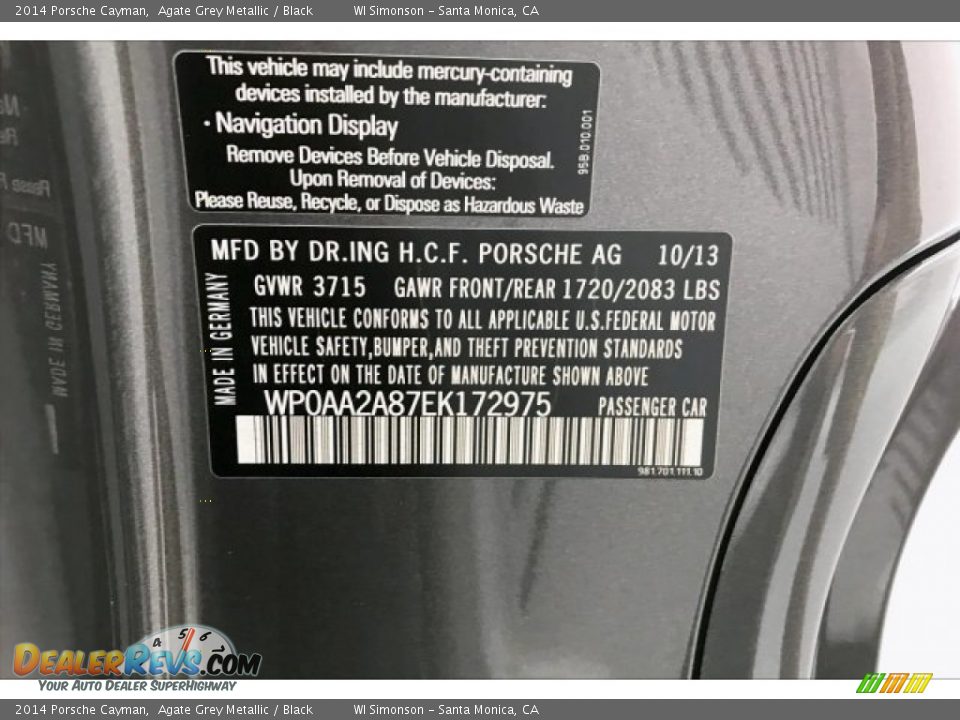 2014 Porsche Cayman Agate Grey Metallic / Black Photo #21