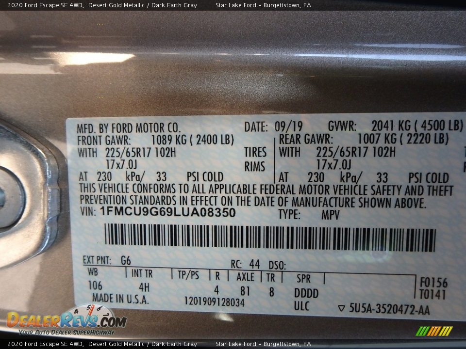 2020 Ford Escape SE 4WD Desert Gold Metallic / Dark Earth Gray Photo #11