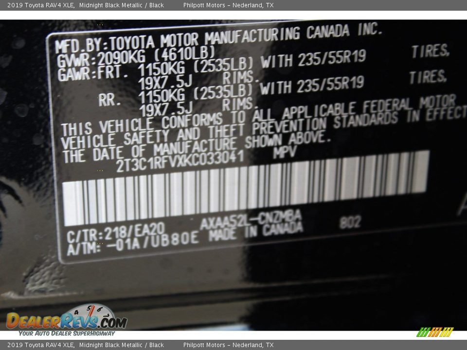 2019 Toyota RAV4 XLE Midnight Black Metallic / Black Photo #28