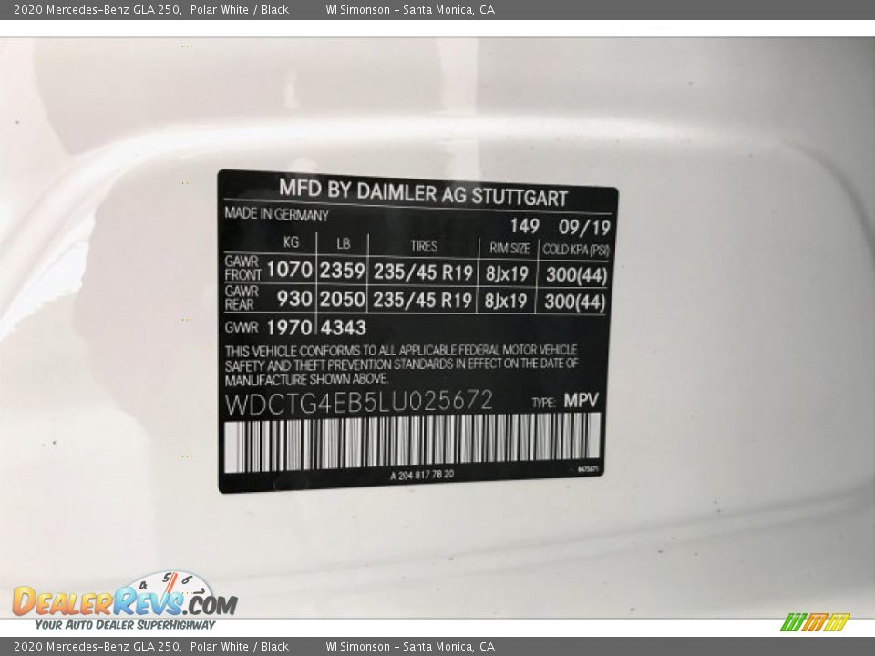 2020 Mercedes-Benz GLA 250 Polar White / Black Photo #11