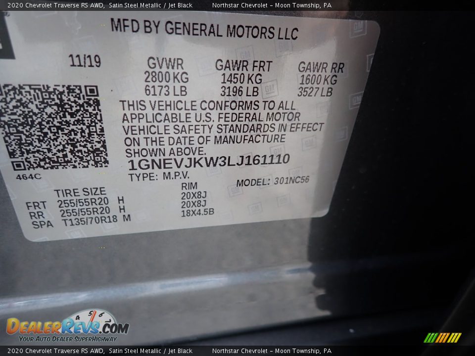 2020 Chevrolet Traverse RS AWD Satin Steel Metallic / Jet Black Photo #16