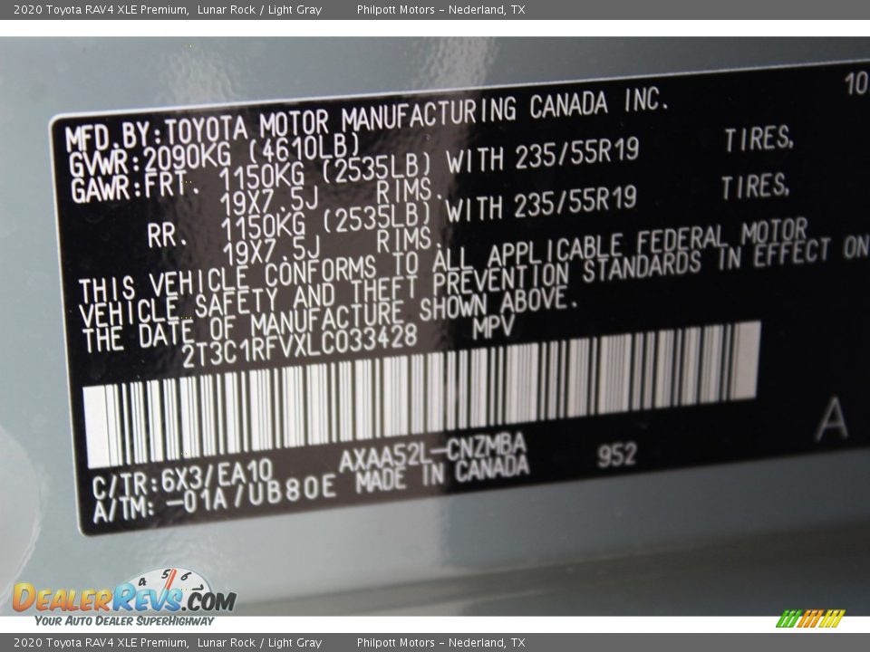 2020 Toyota RAV4 XLE Premium Lunar Rock / Light Gray Photo #28