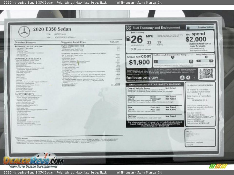 2020 Mercedes-Benz E 350 Sedan Polar White / Macchiato Beige/Black Photo #10