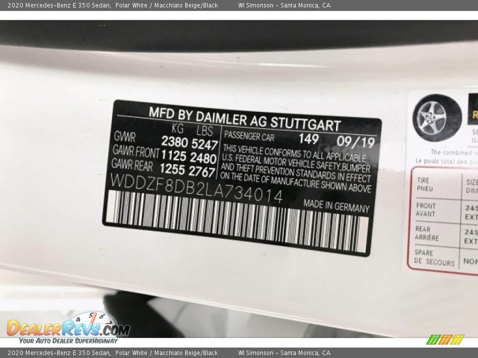 2020 Mercedes-Benz E 350 Sedan Polar White / Macchiato Beige/Black Photo #11