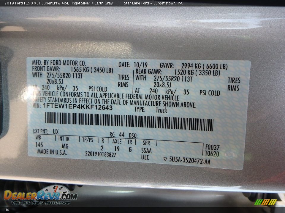 Ford Color Code UX Ingot Silver