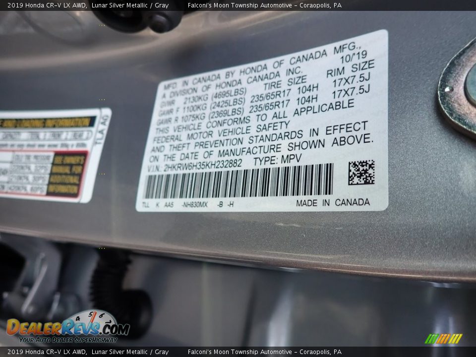 2019 Honda CR-V LX AWD Lunar Silver Metallic / Gray Photo #13