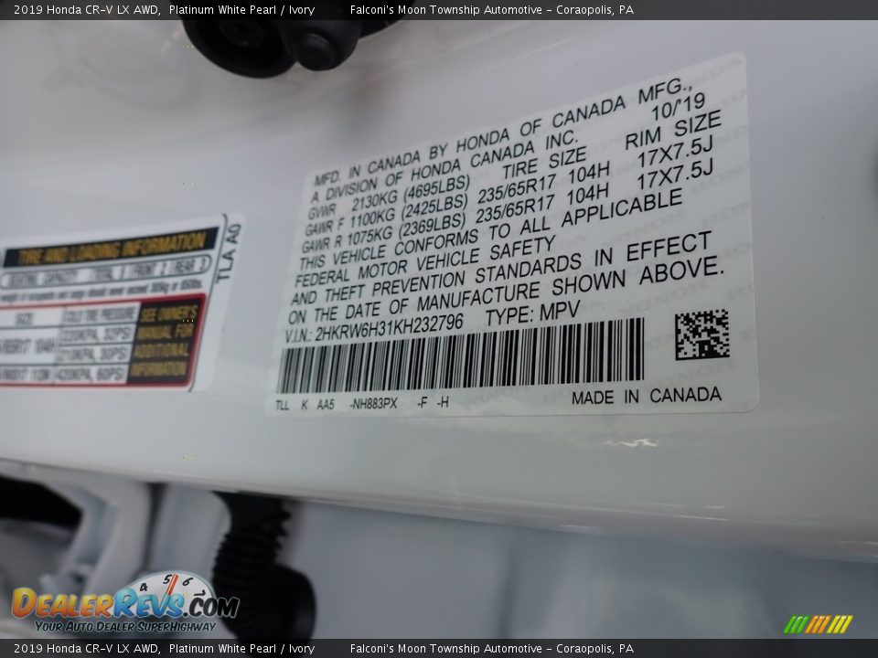 2019 Honda CR-V LX AWD Platinum White Pearl / Ivory Photo #13