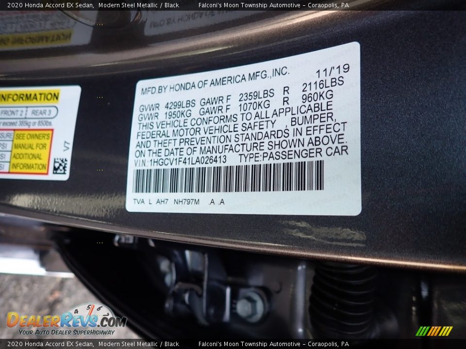 2020 Honda Accord EX Sedan Modern Steel Metallic / Black Photo #12