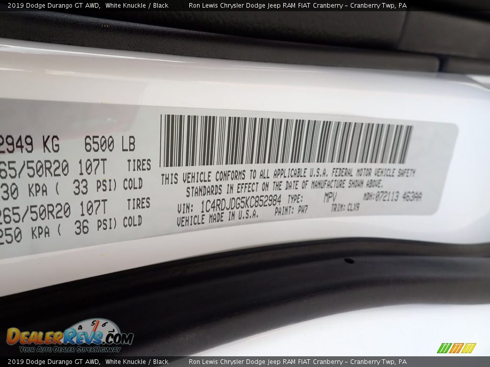 2019 Dodge Durango GT AWD White Knuckle / Black Photo #16