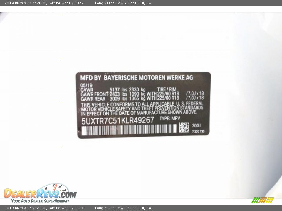 2019 BMW X3 sDrive30i Alpine White / Black Photo #11