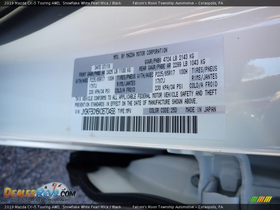 2019 Mazda CX-5 Touring AWD Snowflake White Pearl Mica / Black Photo #12