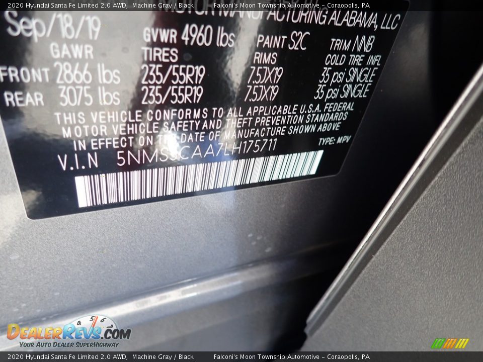 2020 Hyundai Santa Fe Limited 2.0 AWD Machine Gray / Black Photo #12