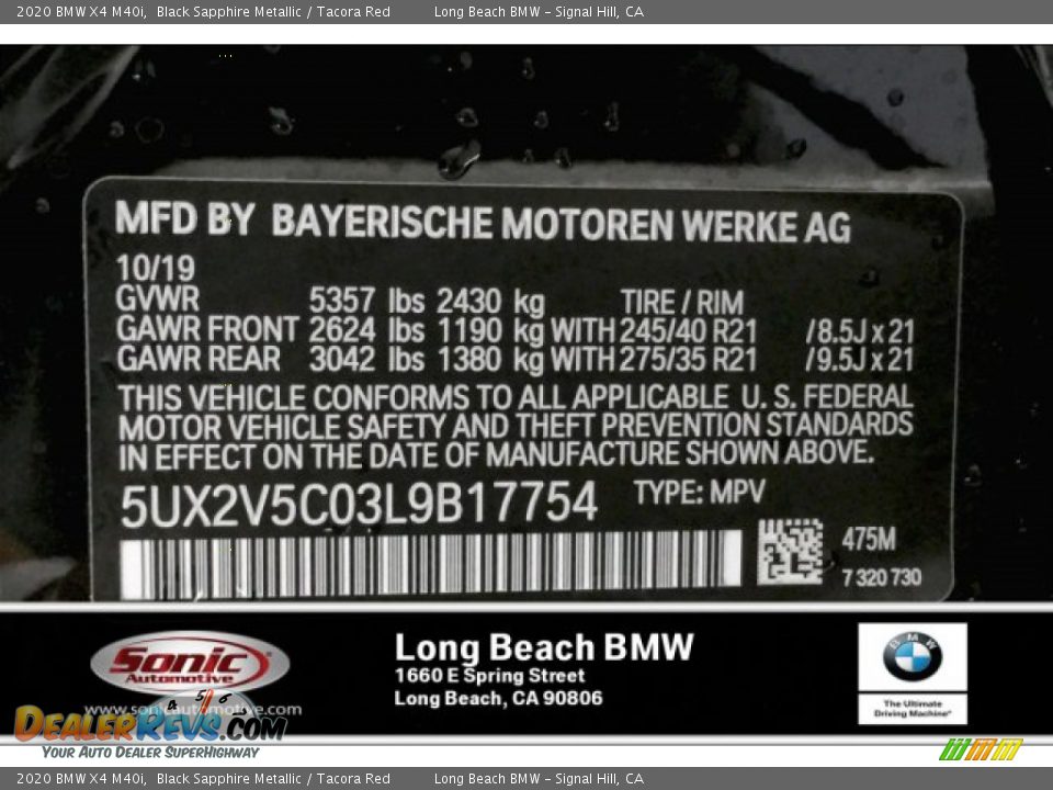 2020 BMW X4 M40i Black Sapphire Metallic / Tacora Red Photo #11