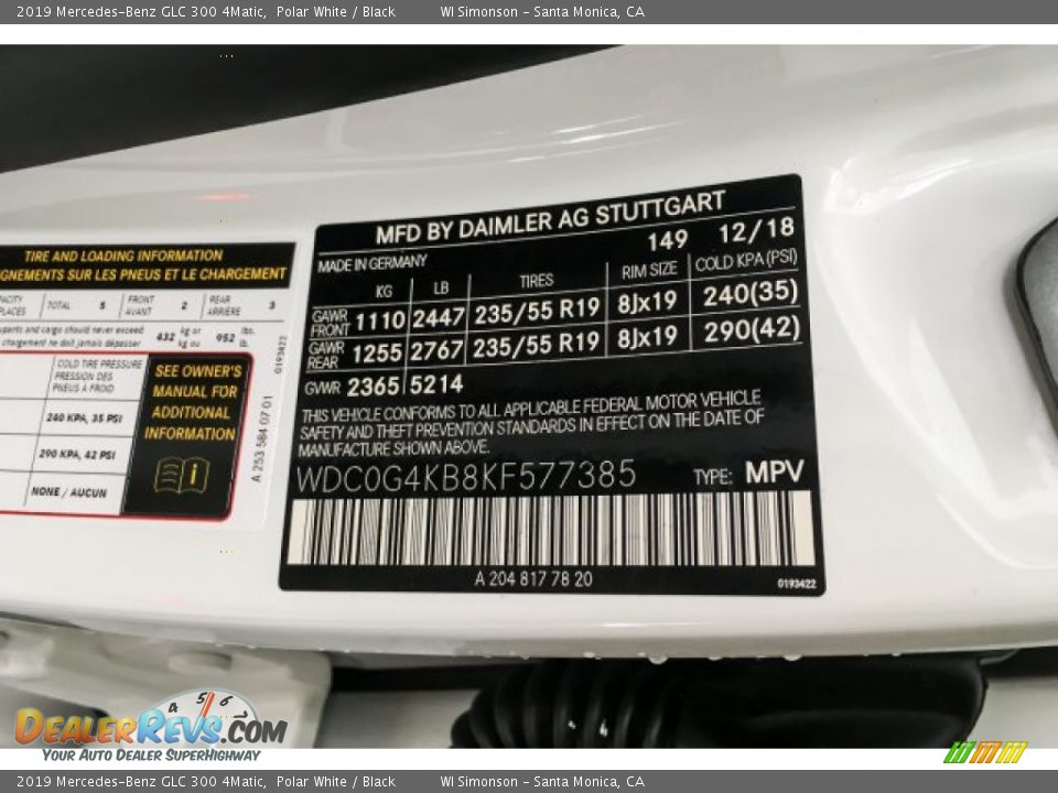 2019 Mercedes-Benz GLC 300 4Matic Polar White / Black Photo #11