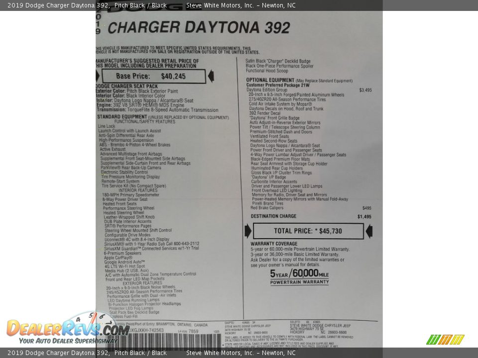 2019 Dodge Charger Daytona 392 Window Sticker Photo #36