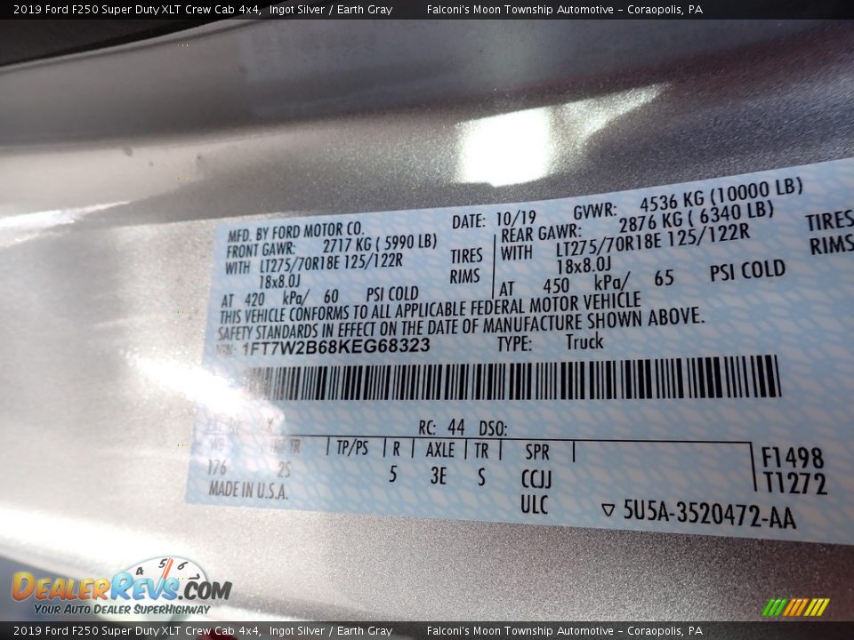 2019 Ford F250 Super Duty XLT Crew Cab 4x4 Ingot Silver / Earth Gray Photo #10