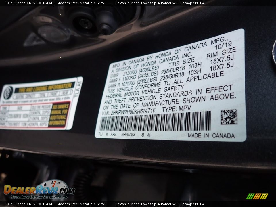 2019 Honda CR-V EX-L AWD Modern Steel Metallic / Gray Photo #12