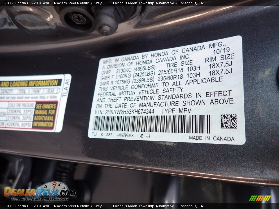 2019 Honda CR-V EX AWD Modern Steel Metallic / Gray Photo #12
