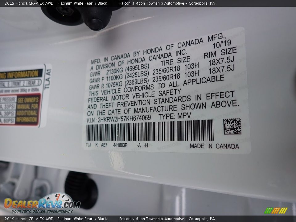 2019 Honda CR-V EX AWD Platinum White Pearl / Black Photo #12