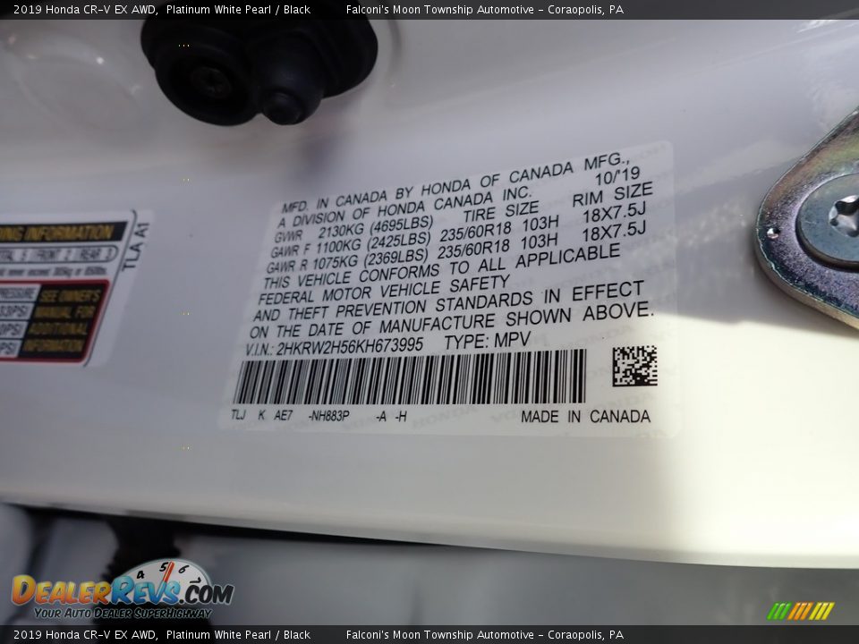 2019 Honda CR-V EX AWD Platinum White Pearl / Black Photo #10