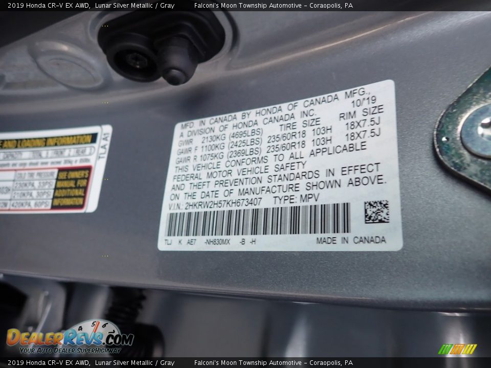 2019 Honda CR-V EX AWD Lunar Silver Metallic / Gray Photo #12