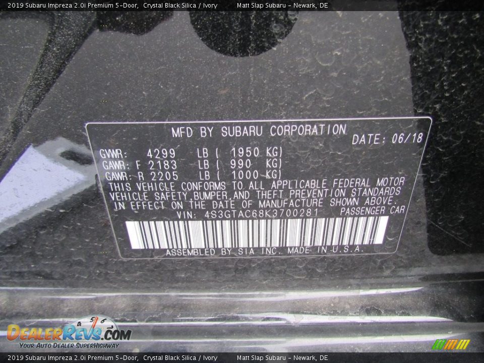 2019 Subaru Impreza 2.0i Premium 5-Door Crystal Black Silica / Ivory Photo #29