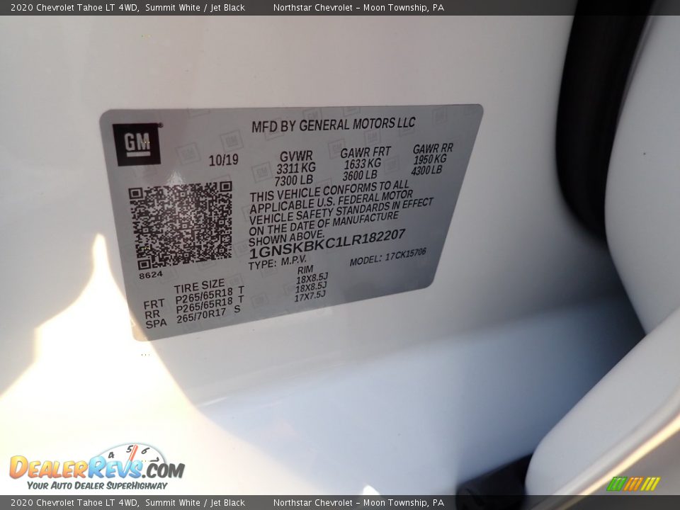 2020 Chevrolet Tahoe LT 4WD Summit White / Jet Black Photo #15